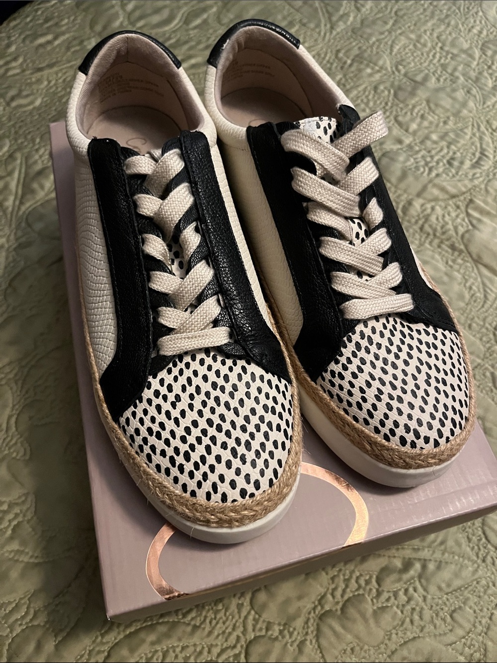 Crown Vintage Black and Cream Dalmatian-Spot Espadrille Sneakers
